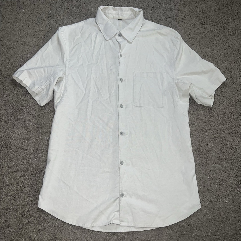 Lululemon Shirt Mens S Small Button Up Short Sleeve Light Gray Cotton Blend